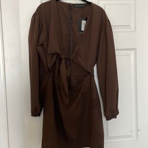 Chocolate Bow Tie Front Cut Out Bodycon Dress